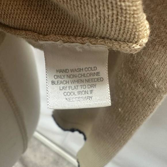 White House Black Market Beige Sweater Cardigan with Black Ribbon Size L - Picture 10 of 11